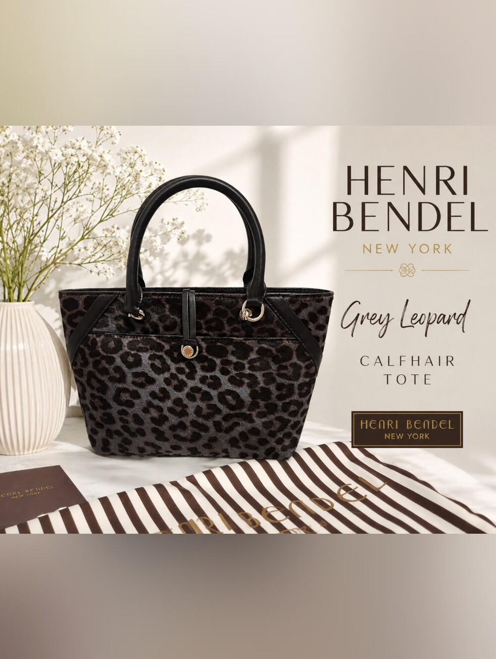 Rare Henri Bendel Leopard Calf Hair Lafayette Satchel Bag